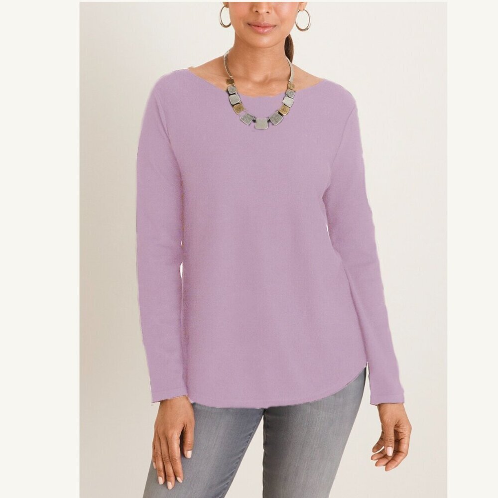 Chico's Bateau Neck Shirttail Hem Pullover Sweater Lavender Extra Large - Picture 2 of 10